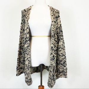 POL Open Knit Open Front Cardigan Black & Cream Size Large